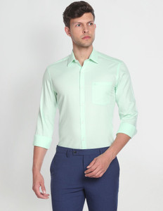 ARROW Men Self Design Formal Green Shirt