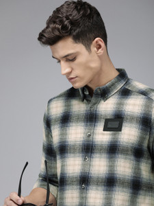 THE BEAR HOUSE Men Checkered Casual Black, Dark Blue, Beige Shirt