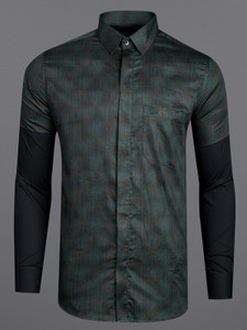 french crown Men Printed Casual Dark Green, Brown, Dark Blue Shirt