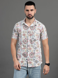 ZHAO Men Printed Casual Pink Shirt