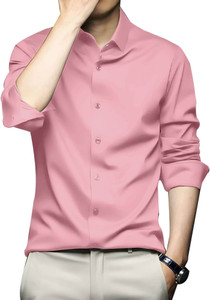 DIMMY Men Solid Casual Pink Shirt
