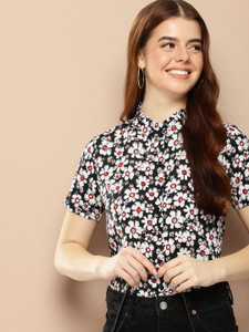 encore by INVICTUS Women Printed Casual Black Shirt