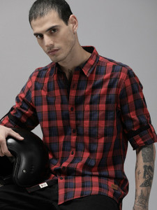 Roadster Men Checkered Casual Red, Black, Brown Shirt