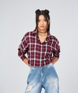 Chimpaaanzee Women Checkered Casual Maroon Shirt