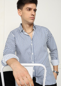 METRONAUT Men Striped Blue Shirt - Image 6