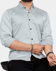 VezVoR Men Solid Party Silver Shirt