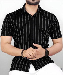 TIGERSNAKE Men Striped Casual Black, White Shirt