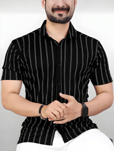 TIGER SNAKE Men Striped Casual Black, White Shirt
