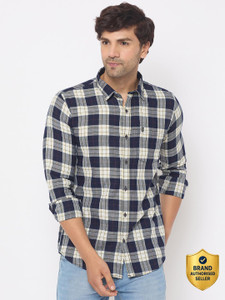 DUKE Men Checkered Casual Blue Shirt