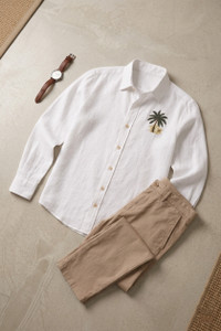 BE UNIQUE MENS Embroidered Casual White Shirt - Image 6