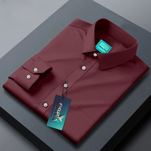Grivacreation Men Solid Casual Maroon Shirt