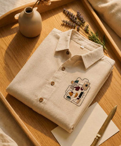 Kesar Men Beige Embroidered Casual Shirt - Image 4