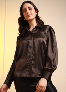 METRONAUT Women Solid Casual Brown Shirt