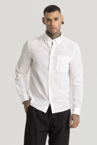 Snitch Men Solid Casual White Shirt