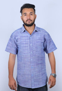 HMcollect Men Self Design Casual Blue Shirt