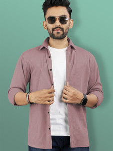 VeBNoR Men Solid Casual Purple Shirt