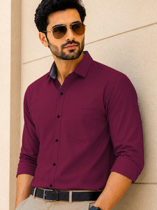VeBNoR Men Solid Casual Maroon Shirt