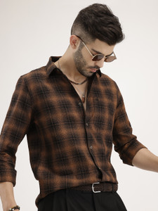 WROGN Men Brown Checkered Casual Shirt - Image 6