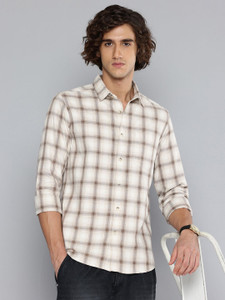 FLYING MACHINE Men Self Design Casual Beige Shirt