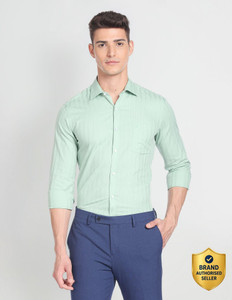 ARROW Men Striped Formal Green Shirt
