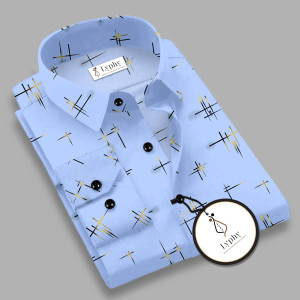Lyphy Men Printed Formal Blue Shirt
