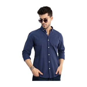 Snitch Men Dark Blue, White Striped Shirt - Image 6
