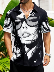 Zonly Men Printed Casual Black, White Shirt