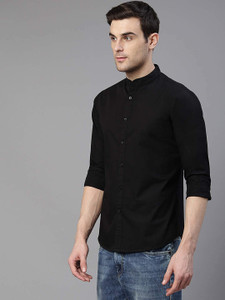 MOONBELL Men Solid Casual Black Shirt