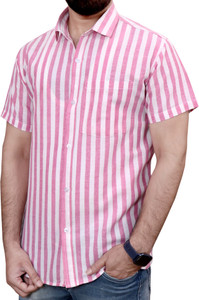 AuzaSho Collection Men Striped Casual Pink Shirt