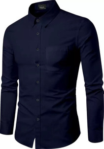 FUBAR Men Solid Formal Dark Blue Shirt