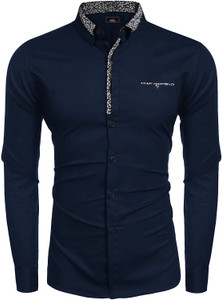 Webric Men Solid Formal Dark Blue Shirt