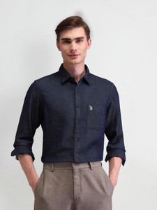 U.S. POLO ASSN. Men Printed Casual Dark Blue Shirt