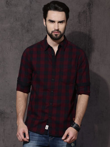 Roadster Men Checkered Casual Maroon Shirt