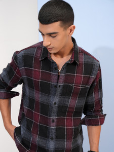HIGHLANDER Men Checkered Casual Black Shirt