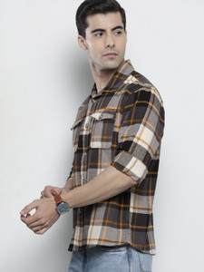 The Indian Garage Co. Men Checkered Casual White, Black Shirt
