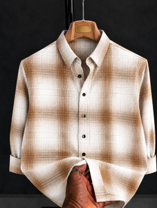 bollydolldesigner Men Checkered Casual Brown, White Shirt - Image 3