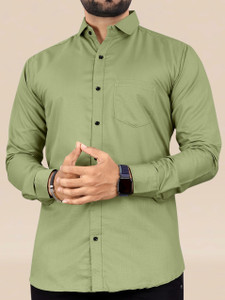 NIVICK Men Solid Formal Light Green Shirt
