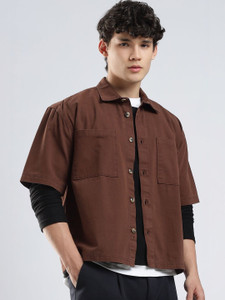 HERE&NOW Men Solid Casual Brown Shirt - Image 6