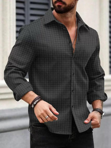 DIMMY Men Checkered Casual Black Shirt