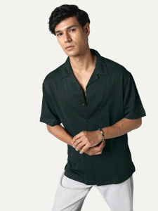 Urbano Fashion Men Self Design Casual Dark Green Shirt