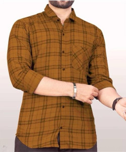 MENPLANET Men Striped Casual Brown Shirt
