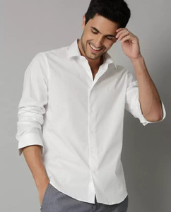 GLOREN Men Solid Casual White Shirt