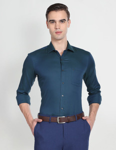 ARROW Men Self Design Formal Green Shirt