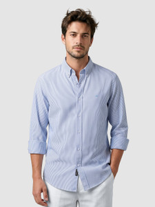 BEYOUNG Men Striped Casual Blue Shirt