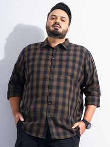 Hardsoda Men Checkered Casual Dark Blue, Brown Shirt