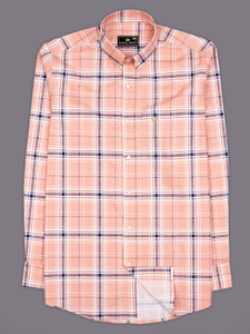 french crown Men Checkered Formal Orange, Dark Blue, White Shirt