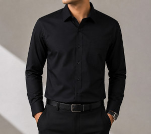 Uraxo Men Solid Casual Black Shirt