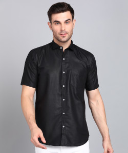 MILDIN Men Solid Casual Black Shirt