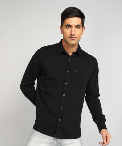 WROGN Men Solid Casual Black Shirt