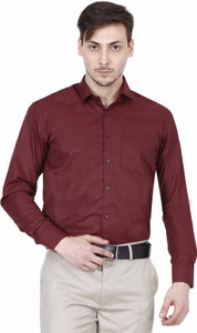 SOUNDRYAFABRIC Men Solid Formal Maroon Shirt